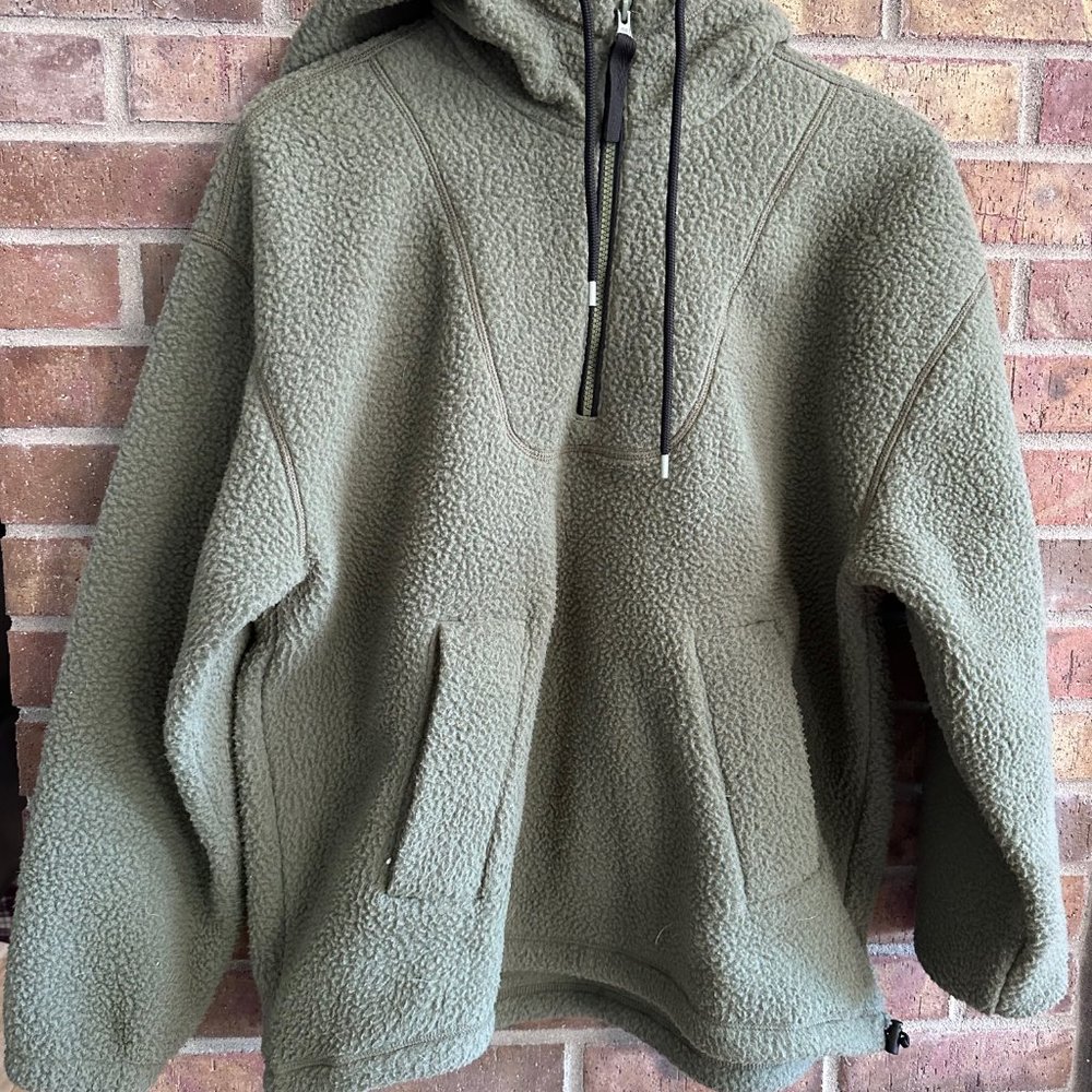 Everlane Hooded Fleece Quarter Zip - Olive Green